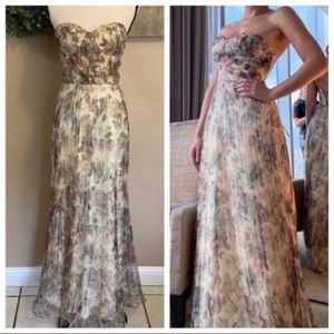 NWOT Lulus Most Beautiful Day Ivory Multi Floral Print Organza Maxi Dress